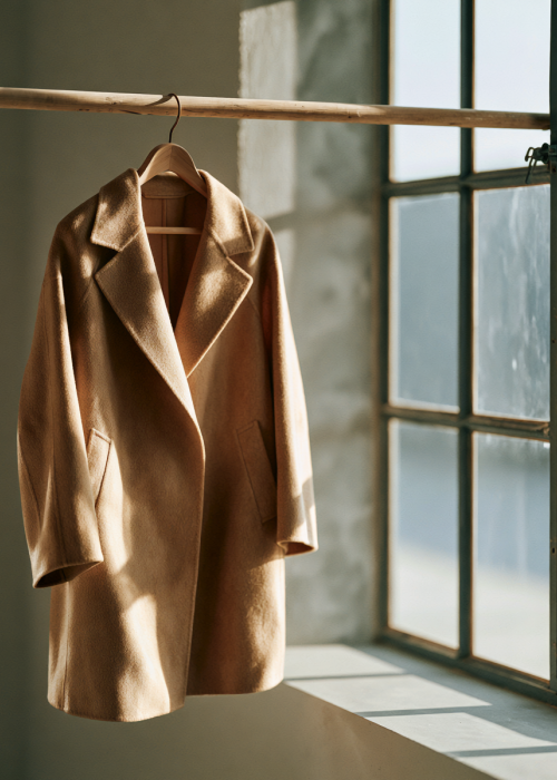 Stilberatung 9 FarbFein A perfectly tailored camel wool coat hanging on a si 94aff167 32b3 4533 9f49 7df816be485c 3 ec6670b2